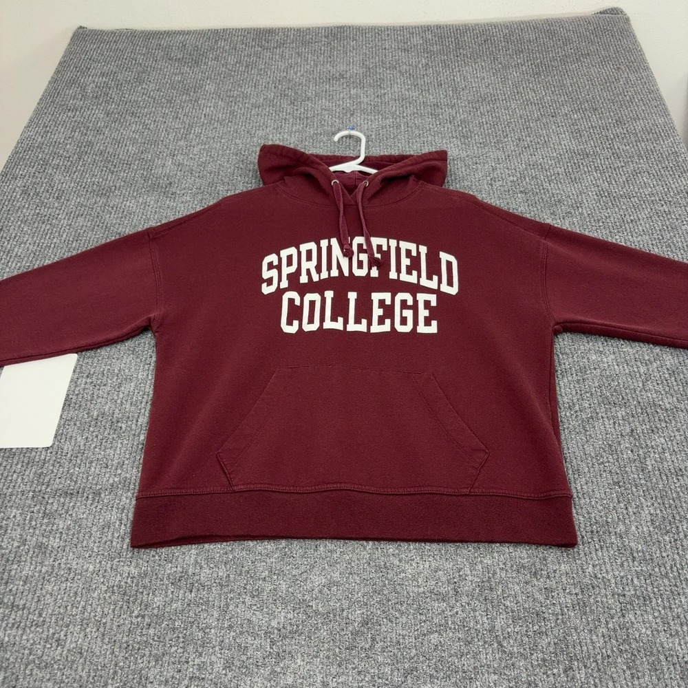 Springfield College Champion Hoodie L Maroon Cotton Blend Fleece Collegiate